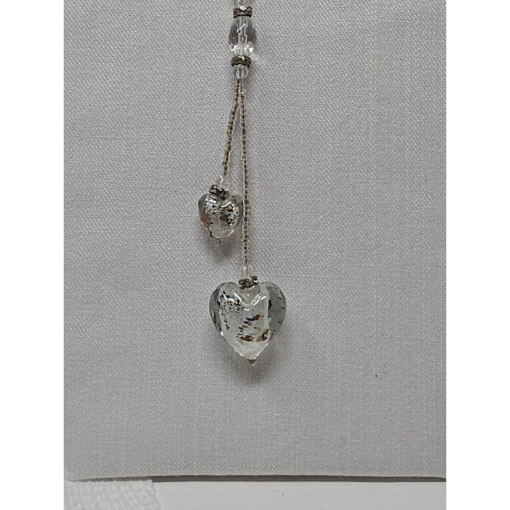Artisan Murano Style Lampwork Glass Heart Lariat Necklace Foil Confetti Beads